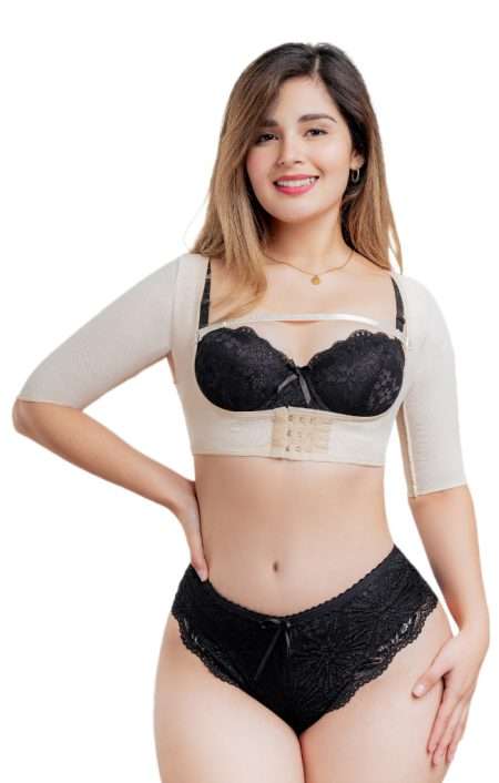 Corrector de Postura con Mangas para Mujer, con forro de algodón, tirante ajustable y broches en 3 posiciones.